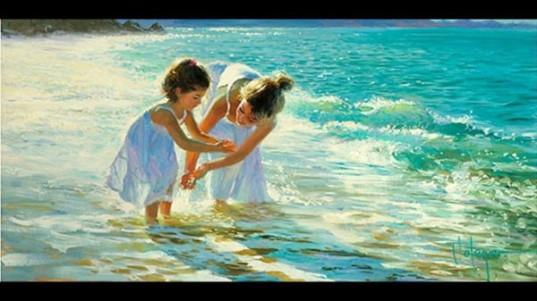 Девушка и море нарисованные