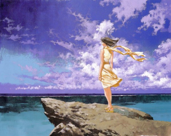Девушка и море нарисованные