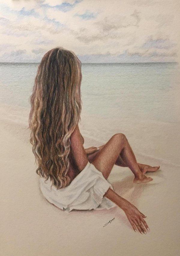 Девушка и море нарисованные