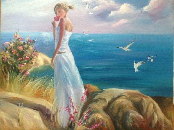 Девушка и море нарисованные