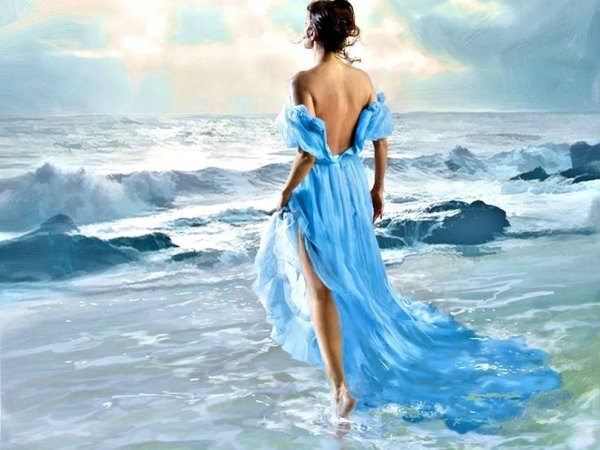 Девушка и море нарисованные