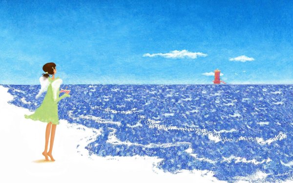 Девушка и море нарисованные