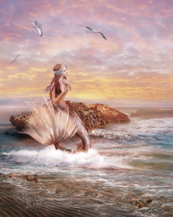 Девушка и море нарисованные