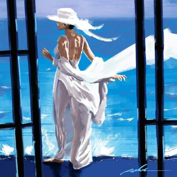 Девушка и море нарисованные