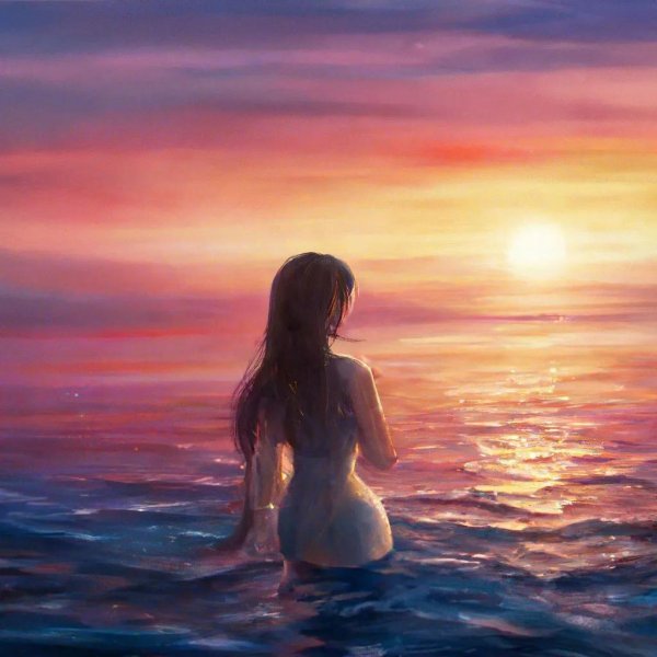 Девушка и море нарисованные