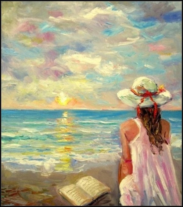 Девушка и море нарисованные