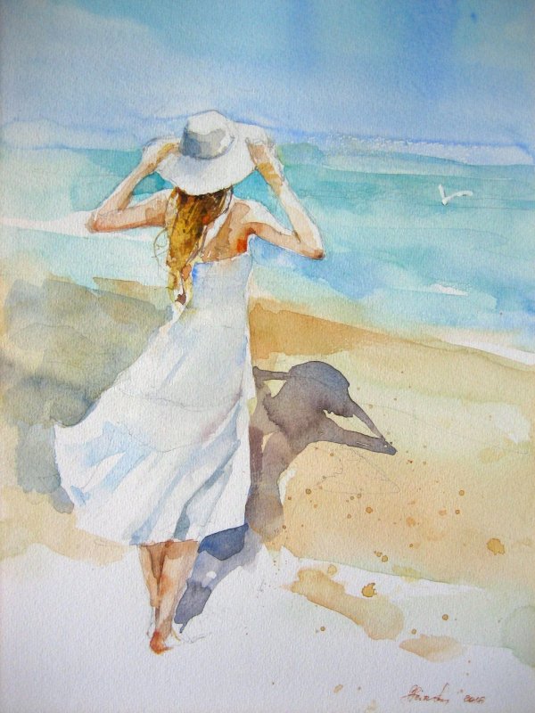 Девушка и море нарисованные