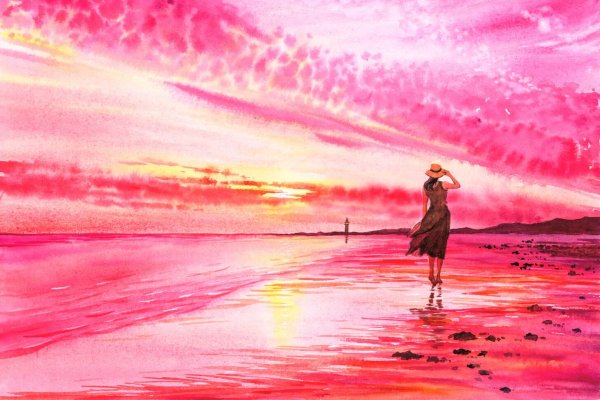 Девушка и море нарисованные