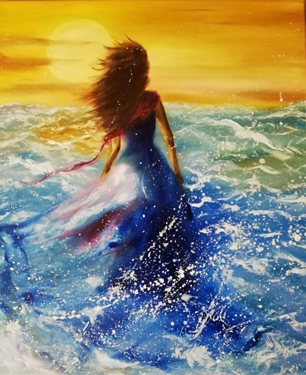 Девушка и море нарисованные