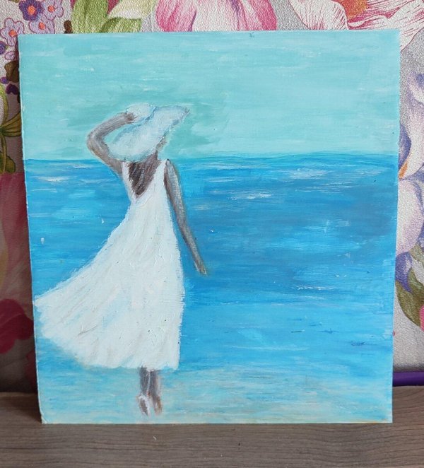 Девушка и море нарисованные