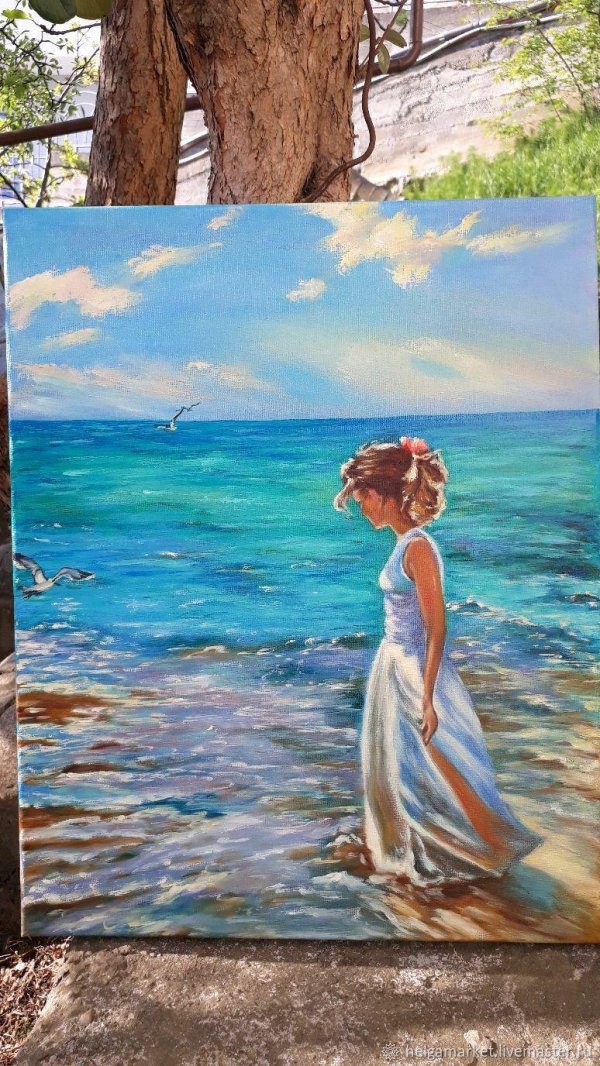 Девушка и море нарисованные