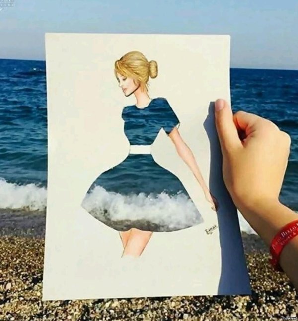 Девушка и море нарисованные