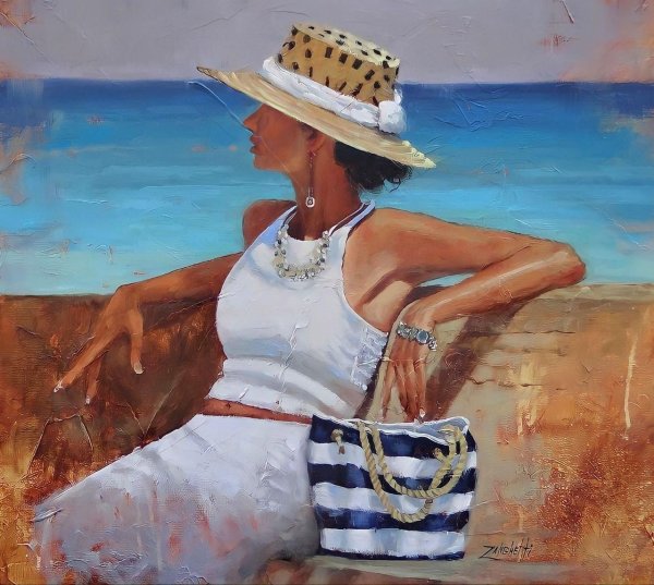 Девушка и море нарисованные