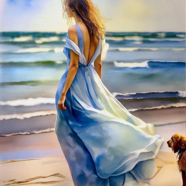 Девушка и море нарисованные