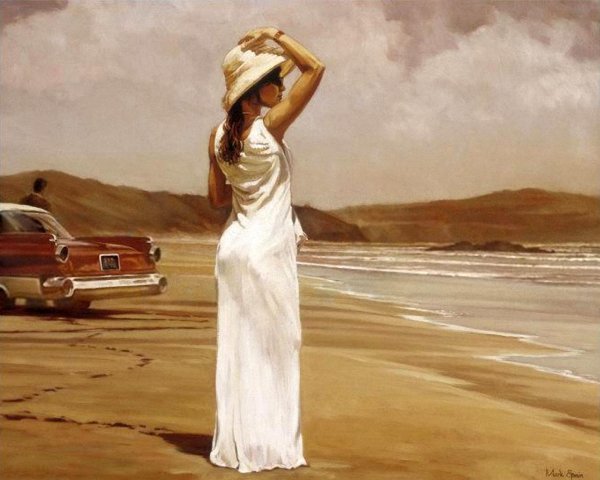 Девушка и море нарисованные