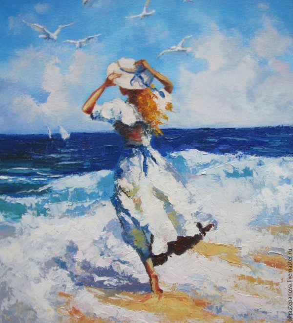 Девушка и море нарисованные