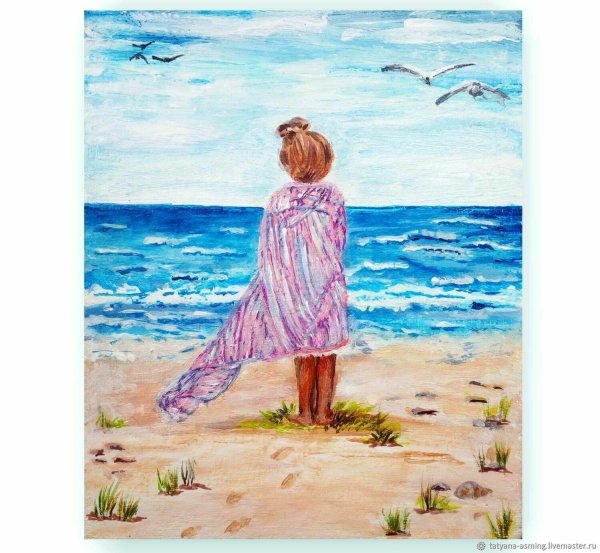 Девушка и море нарисованные