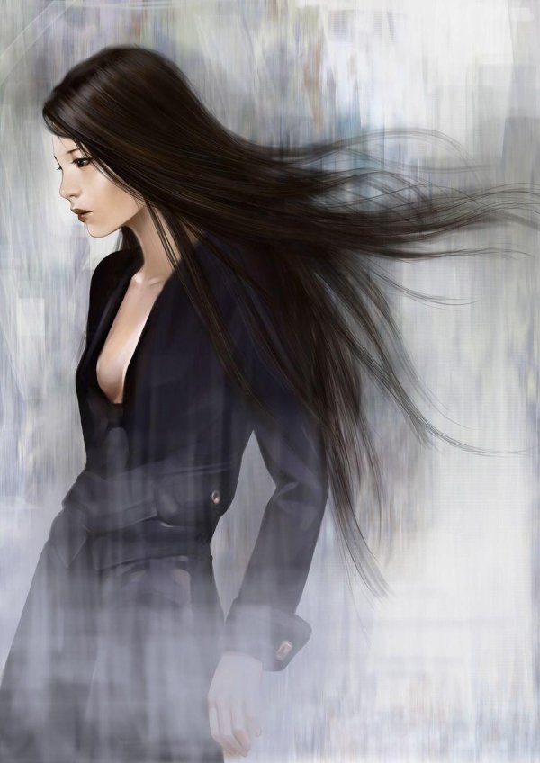 С девушками нарисованные с длинными волосами