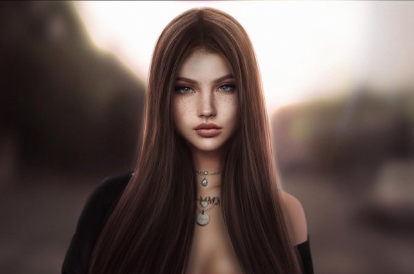 С девушками нарисованные с длинными волосами