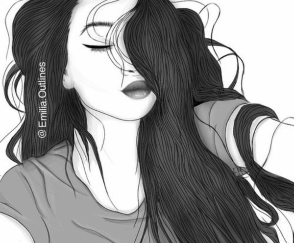 С девушками нарисованные с длинными волосами