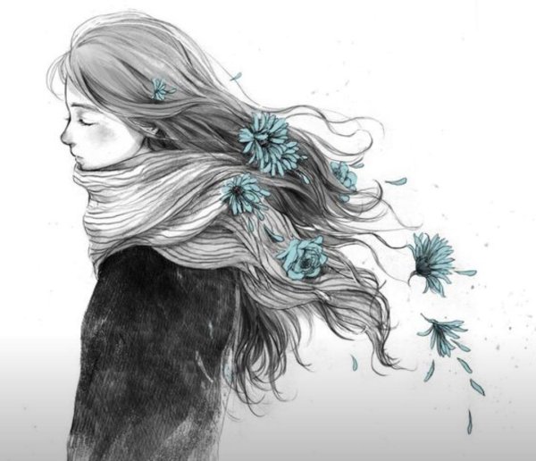С девушками нарисованные с длинными волосами