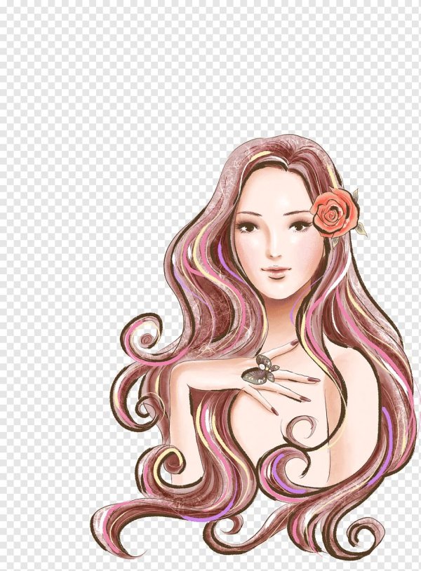 С девушками нарисованные с длинными волосами