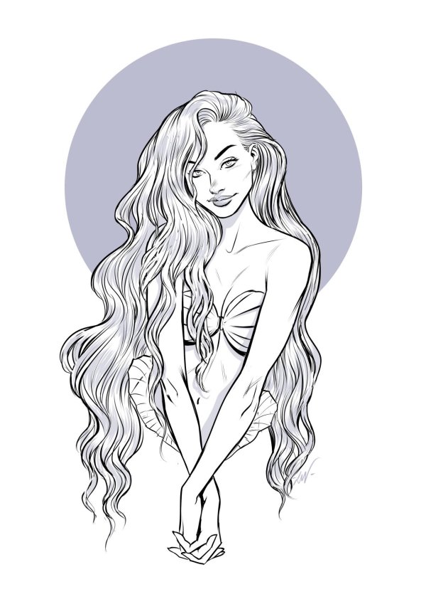 С девушками нарисованные с длинными волосами