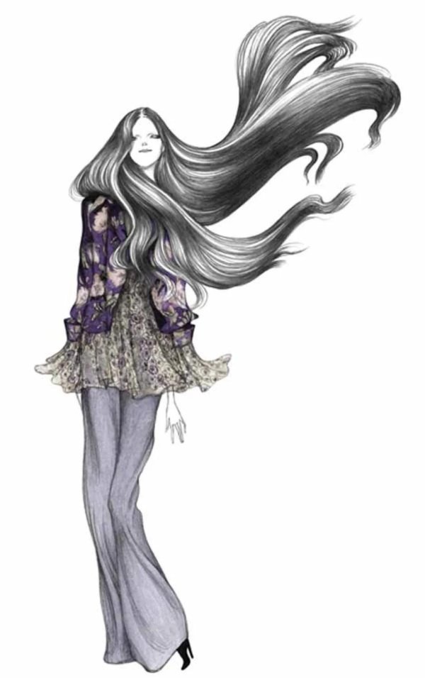 С девушками нарисованные с длинными волосами
