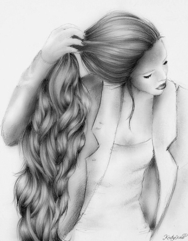 С девушками нарисованные с длинными волосами