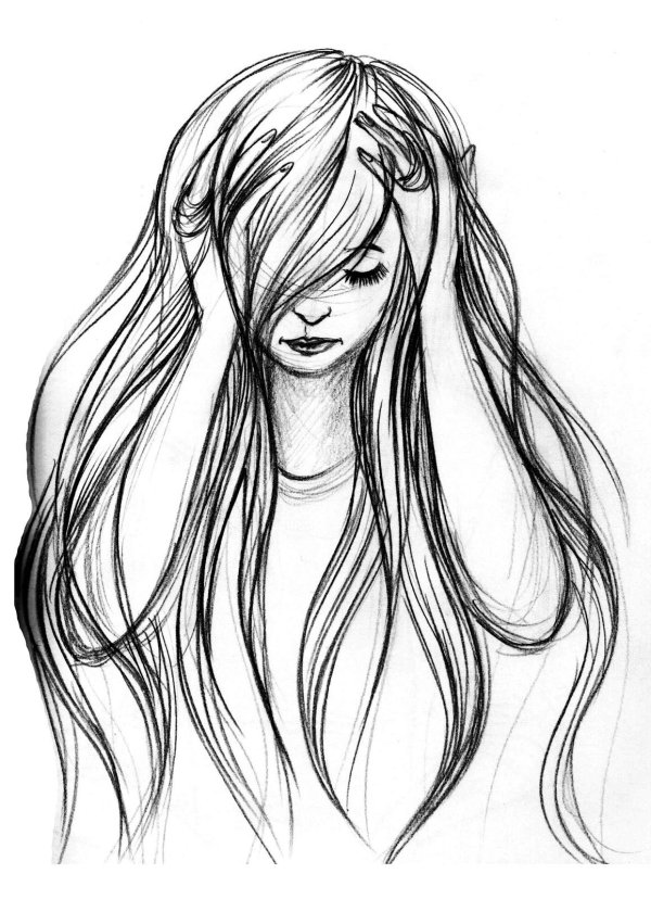 С девушками нарисованные с длинными волосами