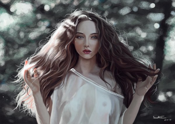 С девушками нарисованные с длинными волосами