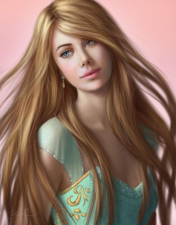 С девушками нарисованные с длинными волосами