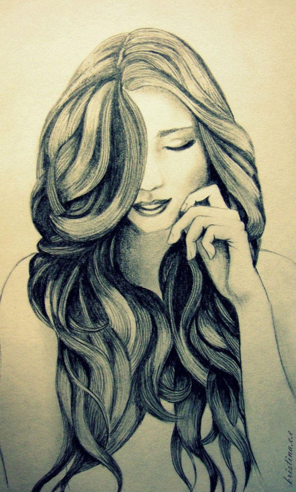С девушками нарисованные с длинными волосами