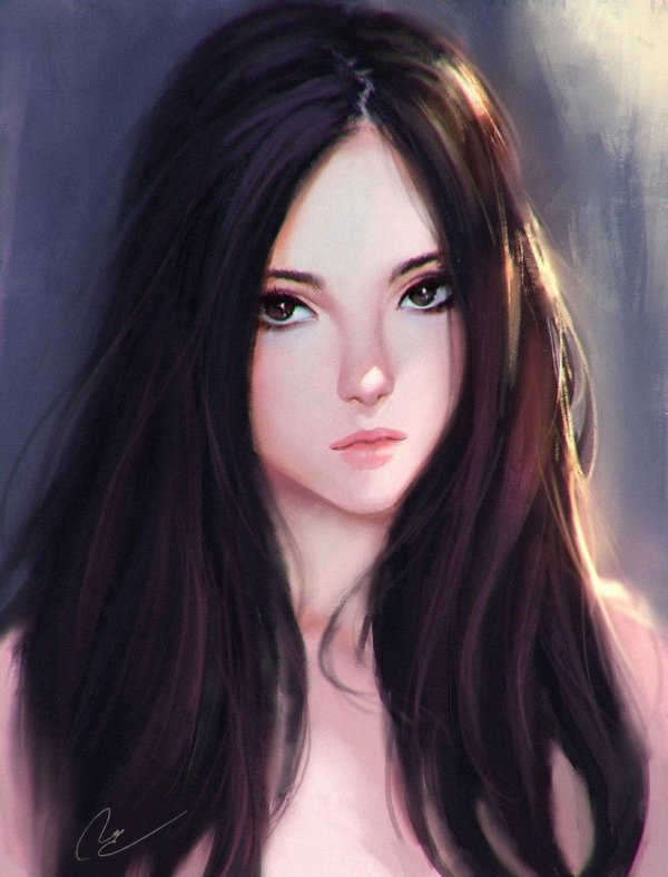 С девушками нарисованные с длинными волосами