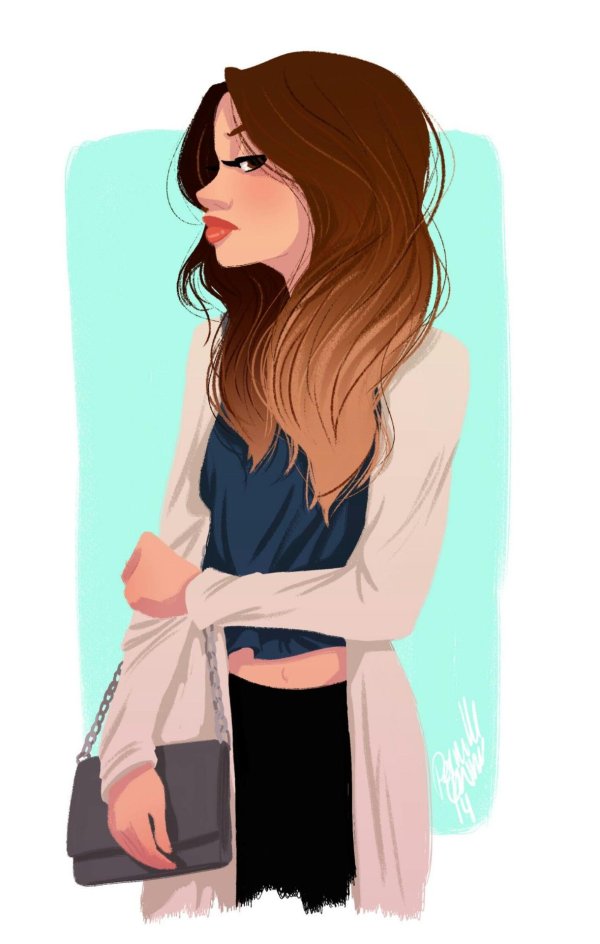 С девушками нарисованные с длинными волосами