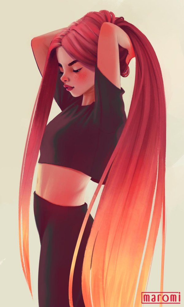 С девушками нарисованные с длинными волосами