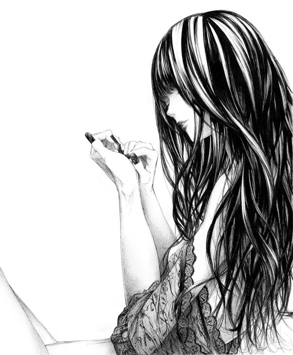С девушками нарисованные с длинными волосами