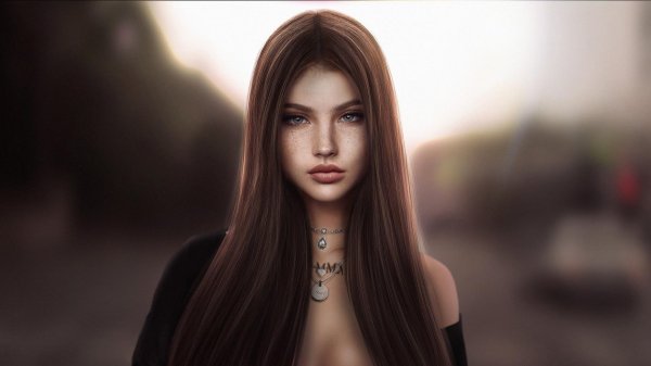 С девушками нарисованные с длинными волосами