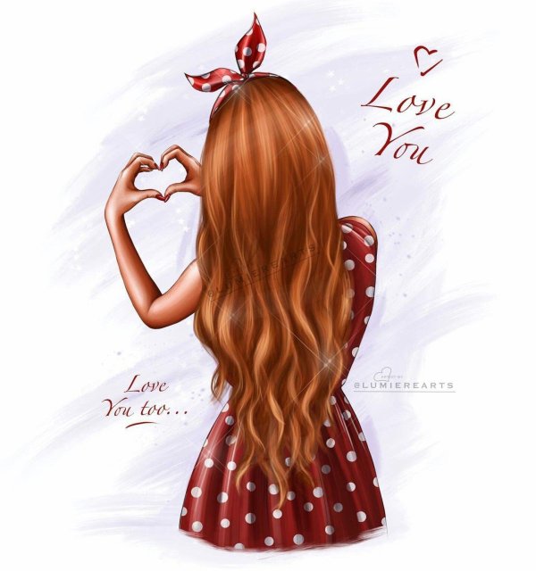 С девушками нарисованные с длинными волосами