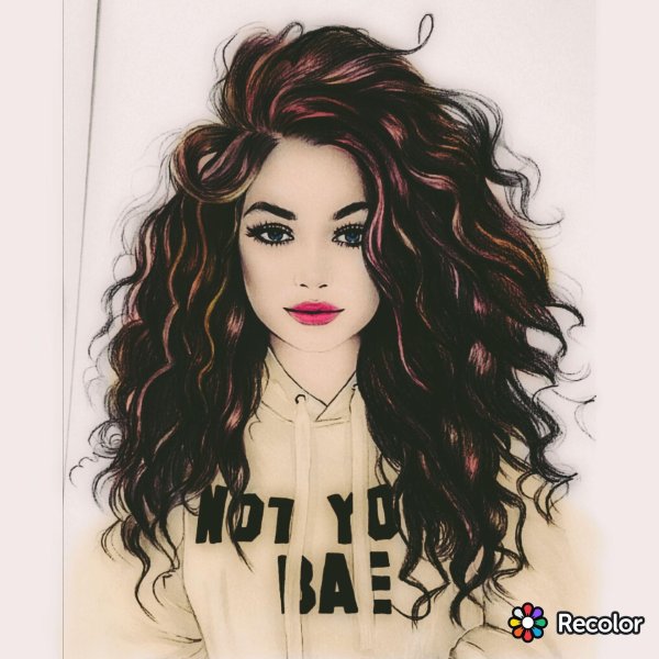 С девушками нарисованные с длинными волосами