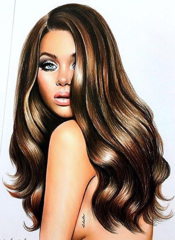 С девушками нарисованные с длинными волосами