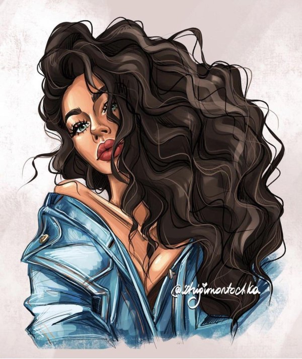 С девушками нарисованные с длинными волосами