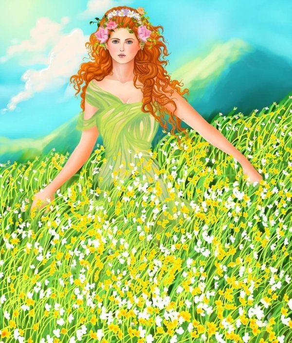 Девушка лето нарисованные