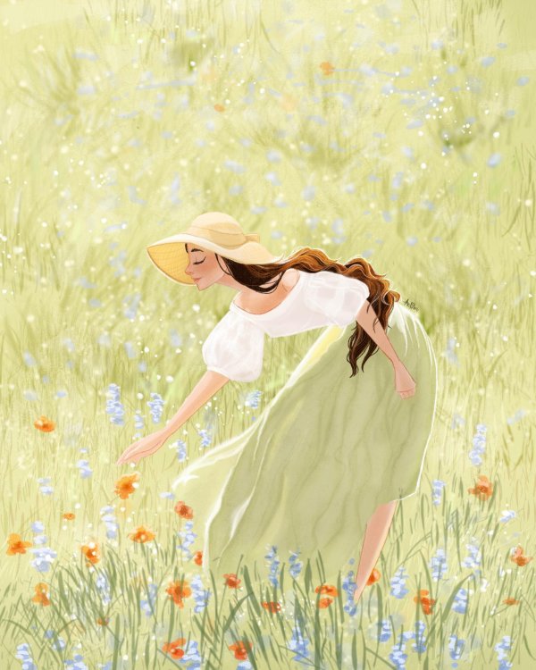 Девушка лето нарисованные