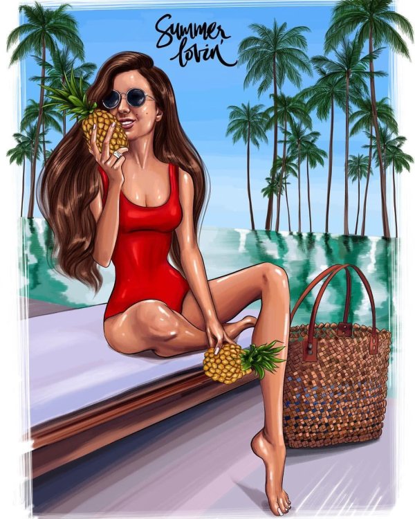 Девушка лето нарисованные