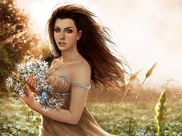 Девушка лето нарисованные