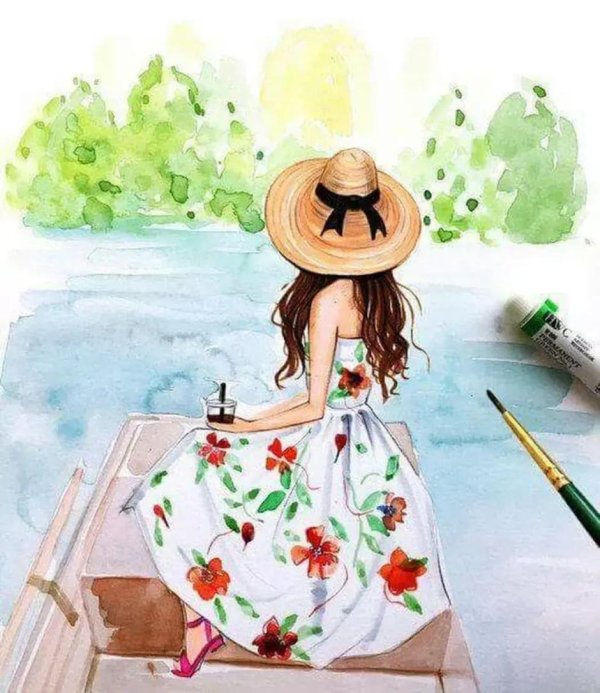 Девушка лето нарисованные