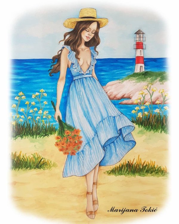 Девушка лето нарисованные