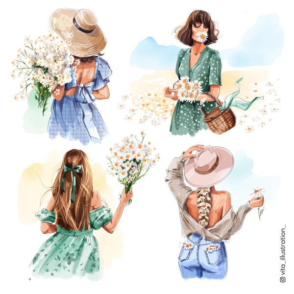 Девушка лето нарисованные