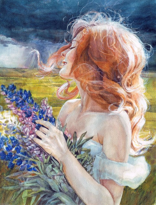 Девушка лето нарисованные